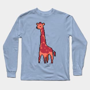 Pixel Wildlife: Vibrant Giraffe in Natural Habitat Long Sleeve T-Shirt